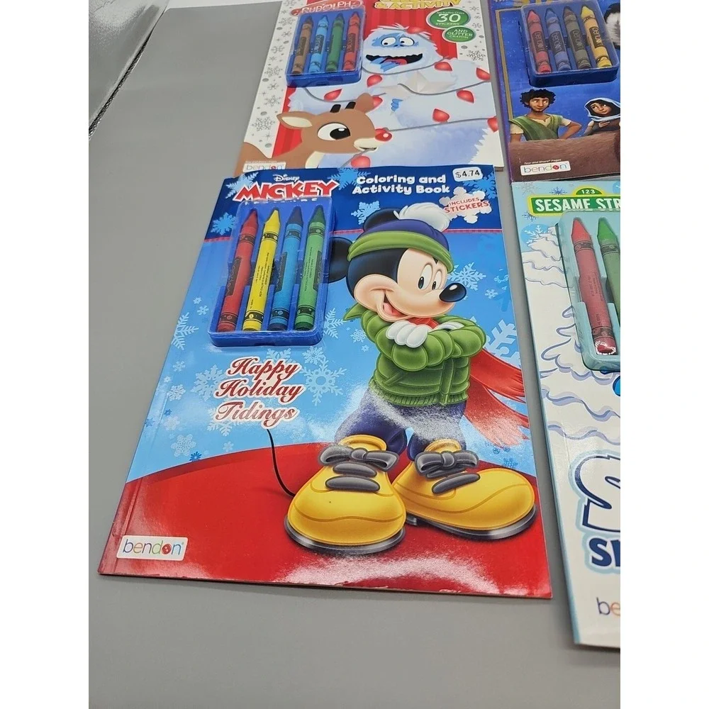 Lot Of 4 Coloring & Activity Books  Includes  Stickers Christmas Elmo Mickey New